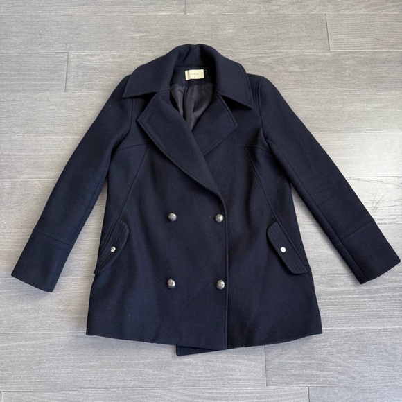 ba&sh Skimma Wool Blend Double Breasted Peacoat Jacket Navy 0 XS Oversized Boxy - Picture 10 of 16